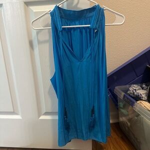 Blue Sleeveless Top with Tassels